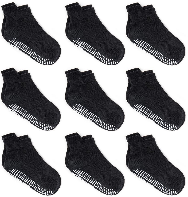 ZAPLES Baby Non Slip Grip Ankle Socks with Non Skid Soles for Infants Toddlers Kids Boys Girls, Black, 4-7 Years - Image 1
